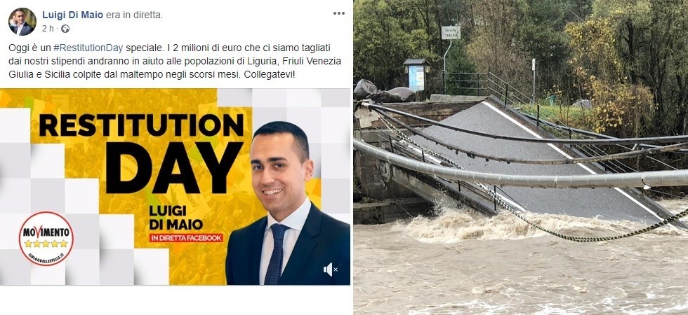 Maltempo, il Movimento 5 stelle dà 2 milioni alla Protezione civile